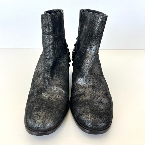ZADIG & VOLTAIRE Black w Metallic Silver Leather Skull Gothic Ankle Boots Sz 36 - Picture 4 of 15